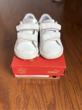 Puma Kids White Double-Velcro Sneakers